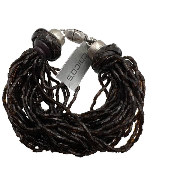 Chico's Bracelet NWT Jewlery Statement 8 Brown Beaded Magnetic Clasp Multistrand - Picture 7 of 8